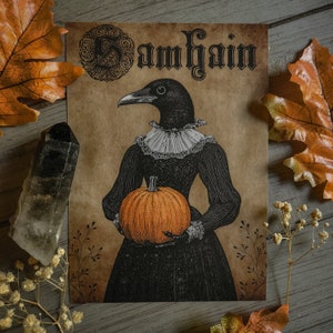 The Samhain Corvid  - 7" x 5" Art Print - Digital Art - Halloween - Samhain - Crow - Raven