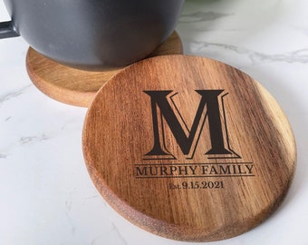 Sottobicchiere in legno, Sottobicchiere personalizzato, Sottobicchiere inciso, Set regalo per sottobicchiere per matrimoni