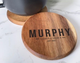 Wooden Coaster, Personalized Coaster, Engraved Coaster, Wedding Coaster Gift Set