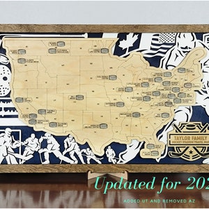 Mapa de estadio de hockey personalizado, regalo para amantes del hockey para papá y esposo, viaje de hockey profesional, regalo de jubilación para hombres, lista de mapas de hockey