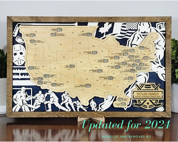 Custom Hockey Stadium Map, Hockey Lover Gift for Dad Husband, Professional Hockey Travel Tour, Retirement Gift Men, Hockey Map List