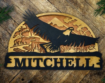 Bald Eagle Family Name Sign | Front Porch Sign | Welcome Sign | Front Porch Decor | Custom Name Sign | Deer Camp Sign | Hunter Gift