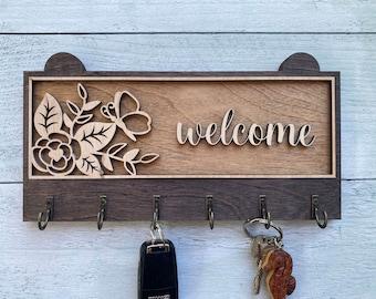 Wall Key Holder | Wall Key Hook | Rustic Home Decor | Farmhouse Wall Decor | Butterfly Key Holder
