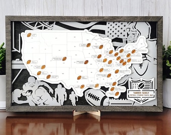 Custom Football Stadium Map, Football Lover Gift for Dad Husband, Professional Football Travel Tour, Retirement Gift Men, Football Map List