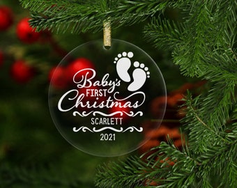 Primo ornamento natalizio del bambino, ornamento dell'impronta, primo ornamento natalizio acrilico, primo regalo di Natale personalizzato inciso