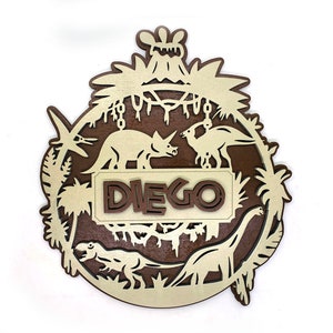 Dinosaur Wooden Sign Custom Plaque Personalized Name T-Rex Kids Play Room Nursery Wall Decoration Baby Shower Gift