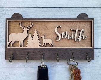 Wall Key Holder | Wall Key Hook | Rustic Home Decor | Farmhouse Wall Decor | Deer Elk Key Holder