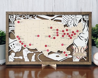 Custom Baseball Stadium Map, Baseball Lover Gift for Dad Husband, Professional Baseball Travel Tour, Retirement Gift Men, Ballpark Map List