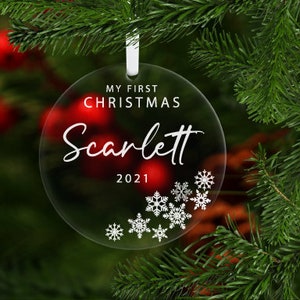 Snowflake Ornament, Acrylic Engraved Ornament, First Christmas Gift, Personalized Gift, Custom Gift with Name