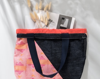 Energy Print Shoulder Bag with Upcycled Denim and Recycled Straps