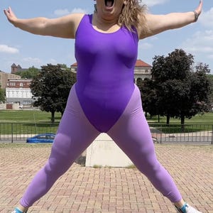 PURPLE High Cut 80s Vintage Style Thong Leotard / Swimsuit S-3X