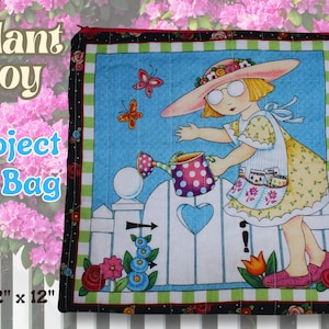 Plant Joy Quilted Project Bag, Free Shipping, cross stitch storage, needle craft project bag