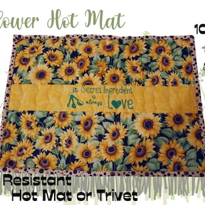 Sunflower Hot Mat Oversize heat resistant Mat for your large baking pan or 10 x 14 casserole heat resistant trivet Free Shipping