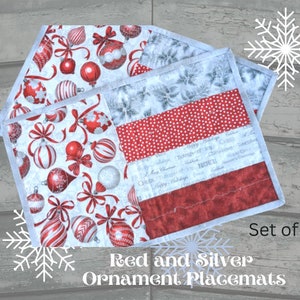 Red & Silver Ornament Placemats - Set of 2, Free Shipping