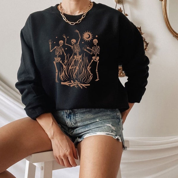 Dancing Skeleton Skeleton Sweatshirt Spooky Season Fall Apparel Halloween Crewneck Spooky Sweater Skeleton Shirt