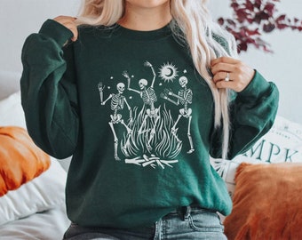 Dancing Skeleton Spooky Season Skeleton Sweatshirt Trendy Crewneck Fall Crewnecks Halloween Crewneck Spooky Sweater