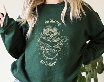 Celestial Sweater Whale Shirt Witchy Clothes Mystical Shirt Moon Sweatshirt Trendy Sweatshirt Oversized Sweatshirt Aesthetic Clothes