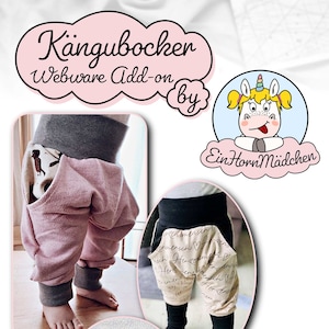 Puede incluir: Un patrón de costura para Kängubocker webware add-on de Ein Horn Mädchen. El patrón incluye un patrón de pumphosen, tres variaciones de bolsillo y un fuelle. El patrón es para las tallas 50-110 cm.