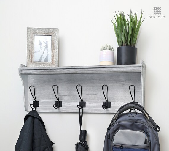 Seremeo Entryway Wall Mounted Coat Rack Rustic Grey Brown - Wall Mounted Coat Hooks With Shelf Grey Seremeo Entryway Wall Mounted Coat Rack Rustic Grey Brown - Wall Mounted Coat Hooks With Shelf Grey