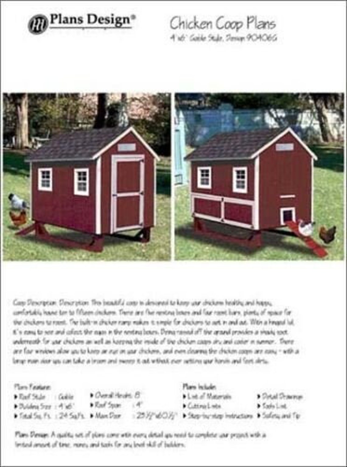 4' X 6' Chicken Coop Plans Gable Roof Style Material Etsy