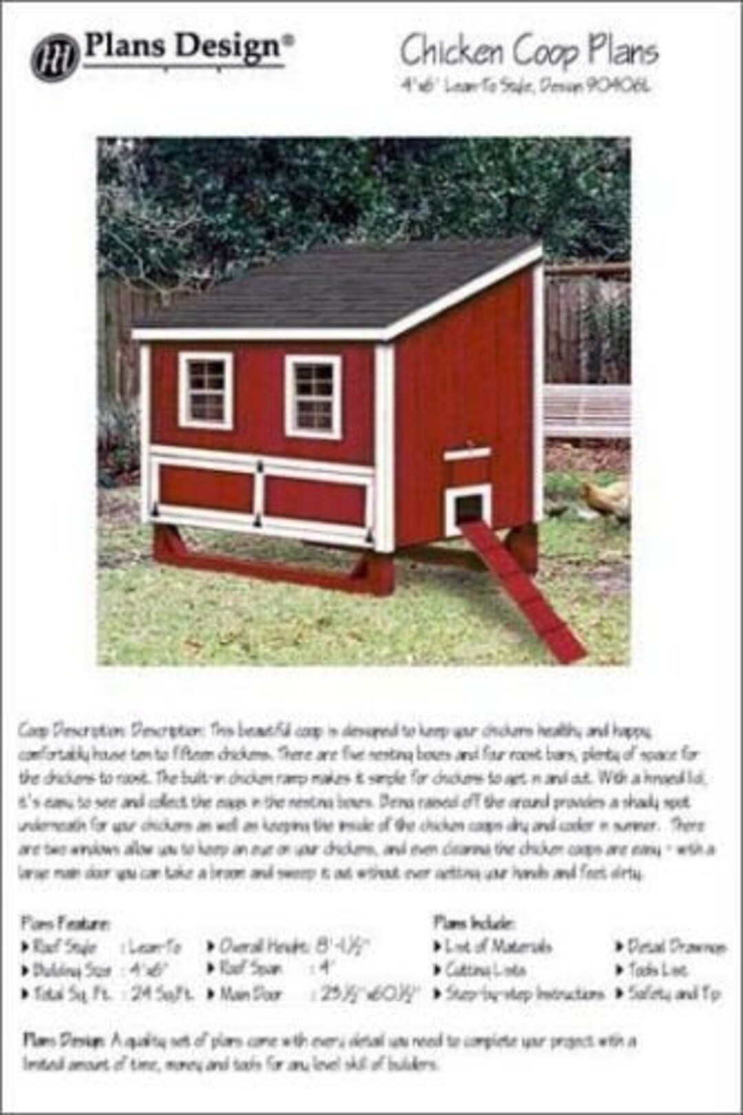 4'x6' Chicken Coop / Hen House Plans Leanto Roof Etsy