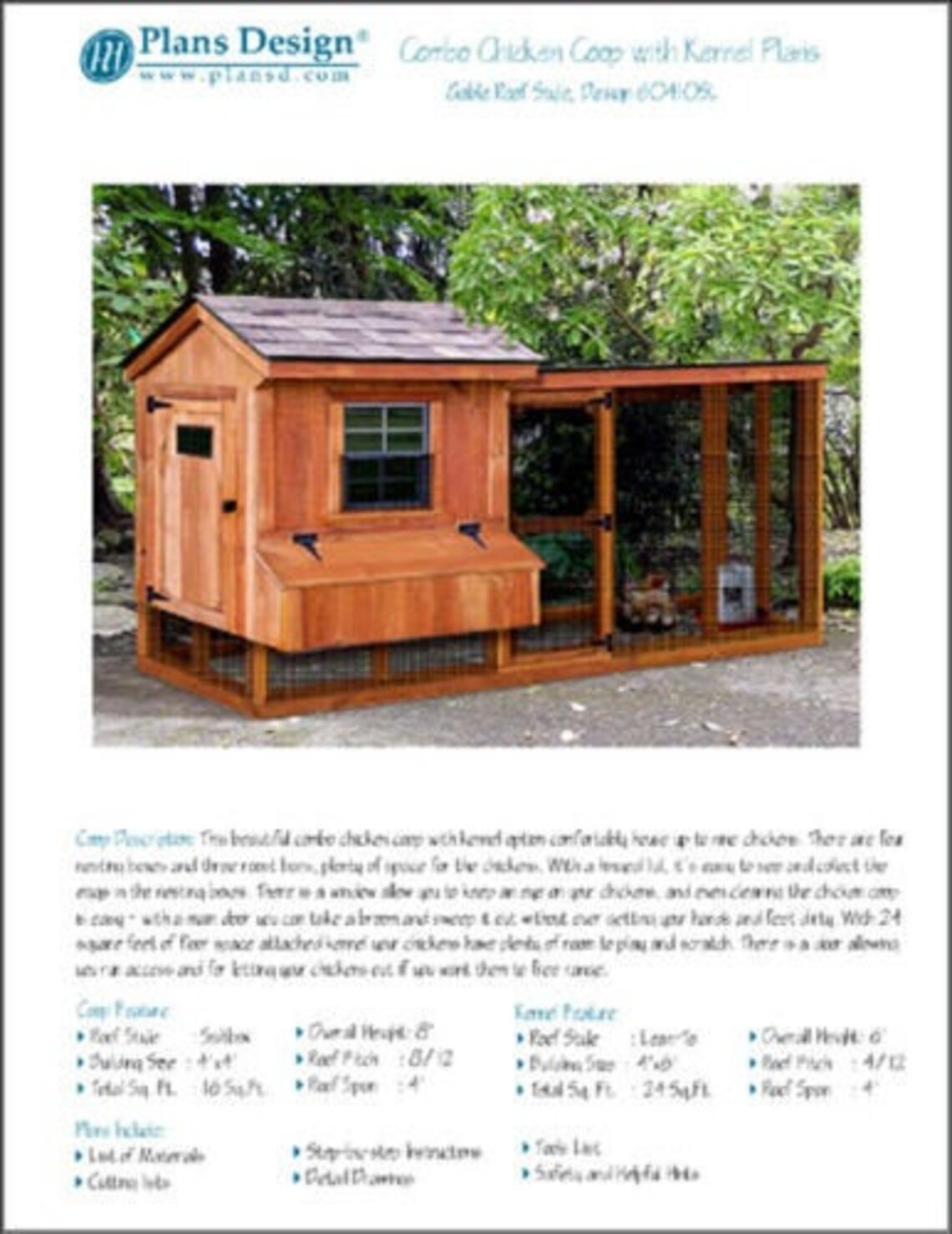 Backyard Chicken Coop Plans with Kennel / Run Saltbox / Etsy