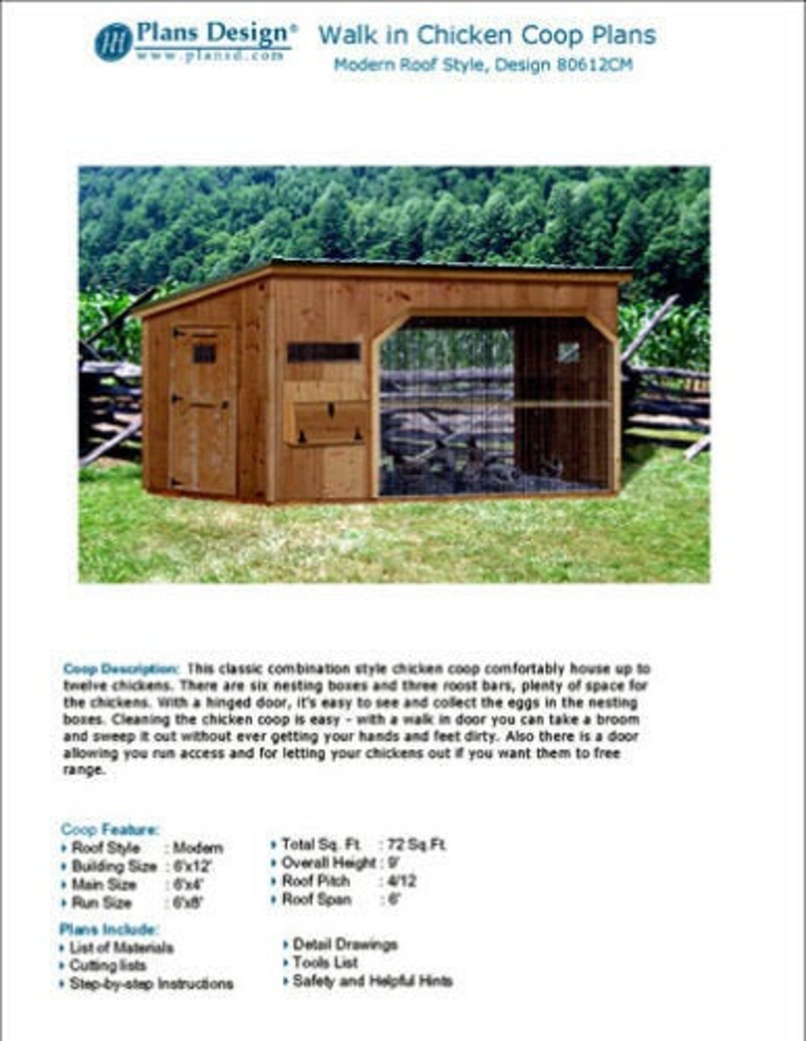 6' X 12' Walk in Modern Chicken Coop Plans Material Etsy