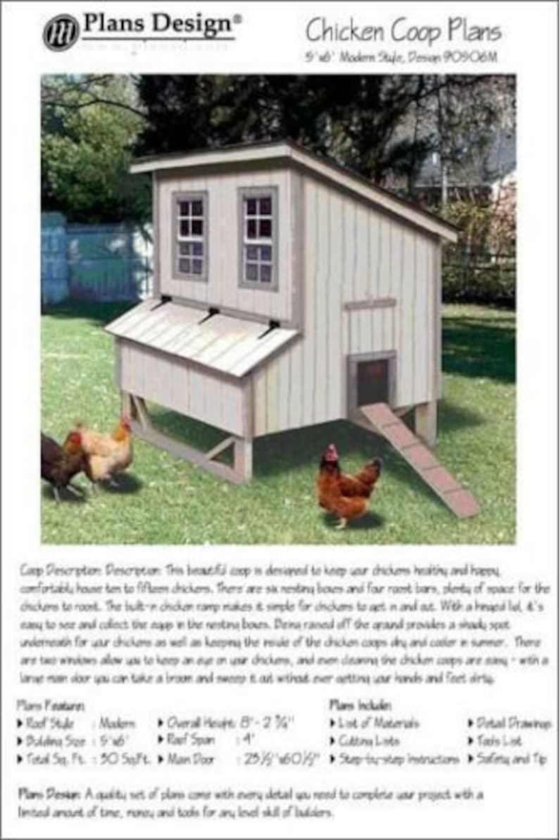 5'x6' Chicken Coop / Hen House Plans Modern Roof Etsy