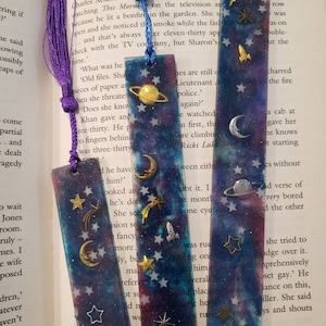 Galaxy resin bookmarks with glow in the dark stars