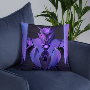 May include: Purple and blue robot character with glowing eyes and a dark background. The robot is in a standing pose with its arms at its sides. The character is a popular fictional robot from a science fiction franchise.