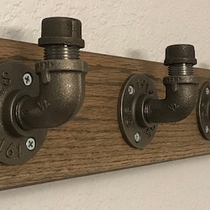 Industrial Pipe Farmhouse Coat & Towel Rack Hanger of Red Oak Hardwood and Black Steel Pipe With Concealed Mounting for Entryway or Hall