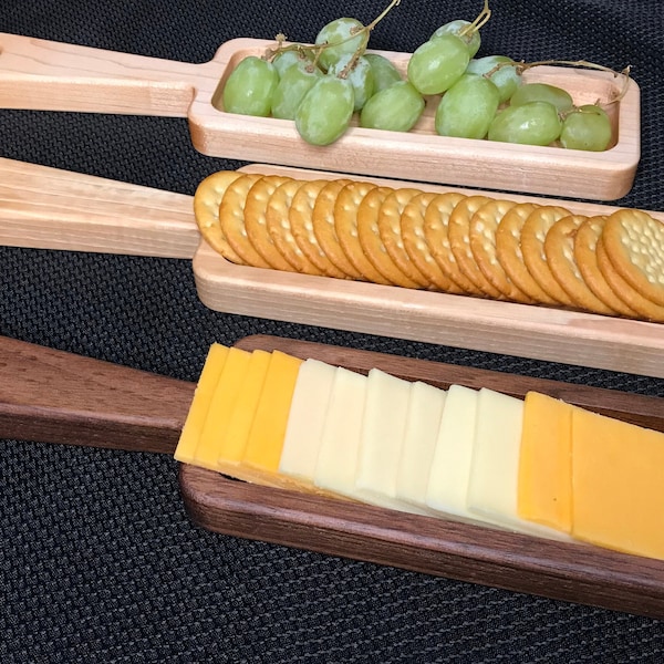 Individual Sized Charcuterie, Cracker and Cheese Serving Tray in Black Walnut, Pecan and Maple for Gatherings or Snacking