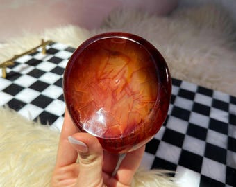 Cuenco de cristal de cornalina de 1,65 libras, tallado a mano, con piedras preciosas decorativas para joyería y pequeños recuerdos.