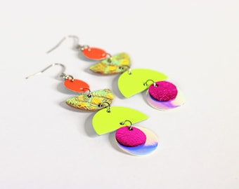 Colourful dangly earrings |  Geometric shape earrings | Neon earrings | Festival earrings