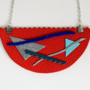 Orange leather semi-circle statement necklace
