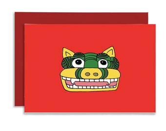 lunar lion card | lunar new year | chinese new year card with red envelope | year of the dragon | chinese zodiac | happy lunar new year 2024