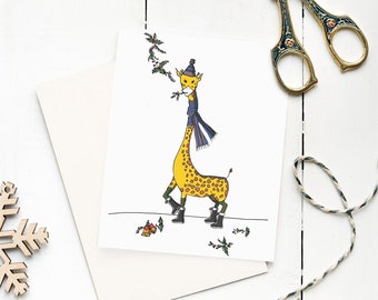 mistletoe giraffe | holiday greeting card | handmade | blank inside | 3.5" x 5"