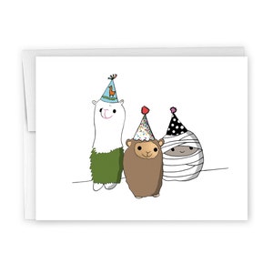 d'anniversaire avec des animaux mignons pour bébé | premier anniversaire | fête d'anniversaire d'un enfant | carte animal en peluche | Anniversaire mouton et lama