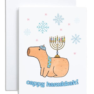 joyeux hanoukka cappy | Adorable carte capybara de Hanoucca | cadeau capybara pour Hanoucca | cartes de 'Hanoucca | carte capybara et menorah