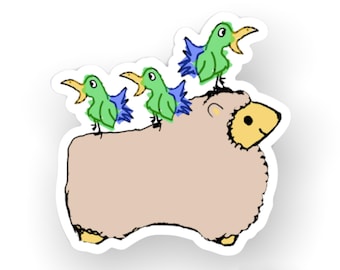 cute animal sticker, sheep and birds sticker, vinyl stickers for laptop, animal lovers gift, humorous cartoon stickers, matte stickers