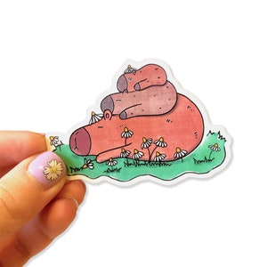 capybara vinyl sticker | cute sleeping capybaras | waterproof stickers | sticker shop