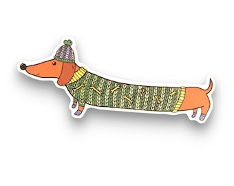 Dachshund Sticker: Tiny Waterproof Dog in Knit Sweater