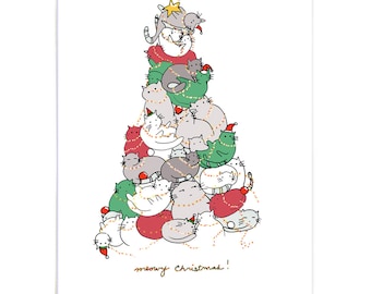 Meowy Christmas Card | Funny Cats & Tree Holiday Card