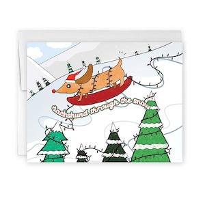 dachshund through the snow | cute holiday card | dog lover holiday card | christmas cards | wiener dog