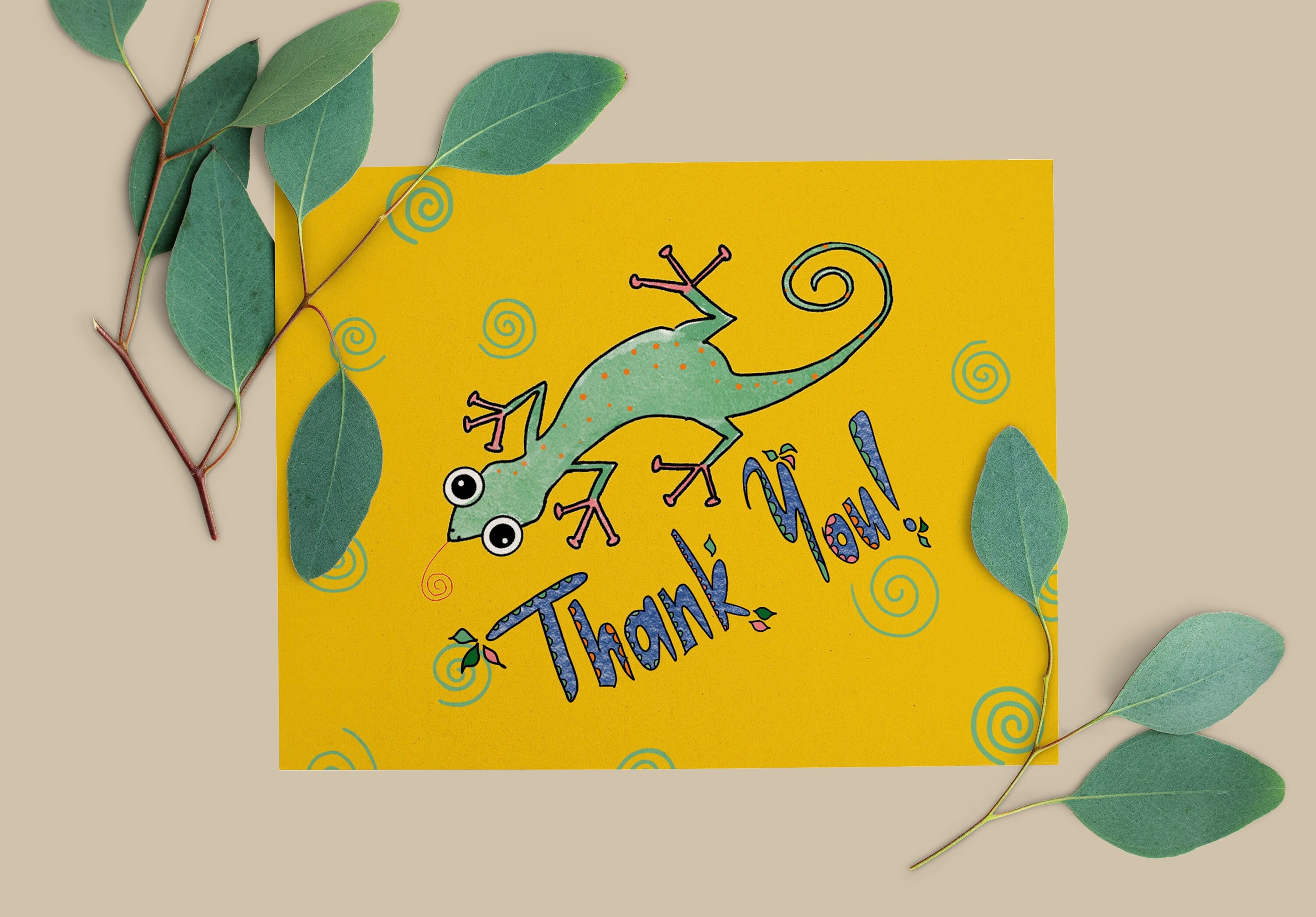Lizard Thanks Thank You Card | Cute Gecko | Fun Thank You Card for Friend | Lizard ...