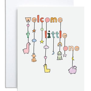 welcome little one, cute new baby card, welcome to the world, congratulations baby, card for new parents, gift for mom to be, baby mobile