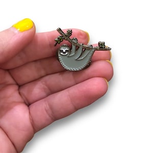 sloth enamel pin, cute sloth jewelry, sloth lover gift, hanging sloth brooch, animal pin for backpack, lazy sloth