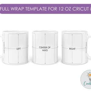 May include: Three white ceramic mugs with black lines and text. The mugs are labelled "LEFT", "CENTER OF MUG", and "RIGHT".
