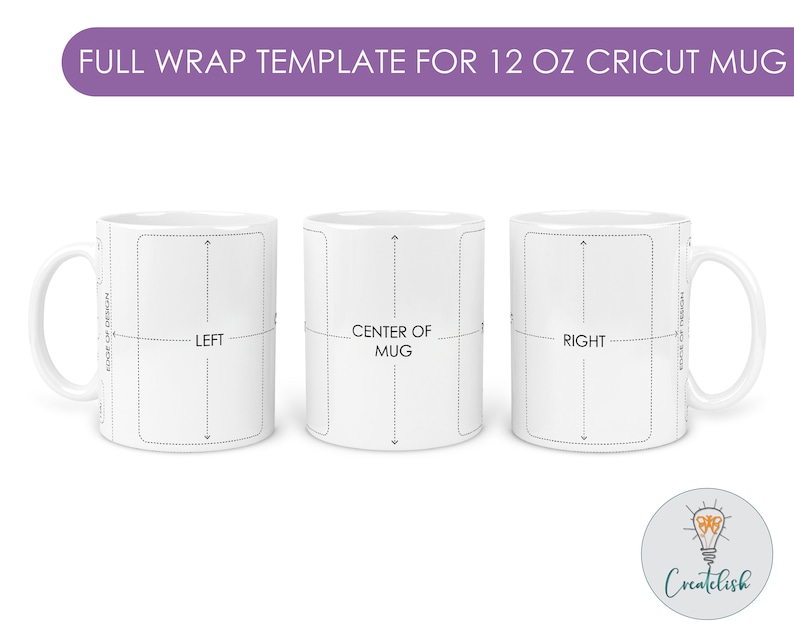 May include: Three white ceramic mugs with black lines and text. The mugs are labelled "LEFT", "CENTER OF MUG", and "RIGHT".