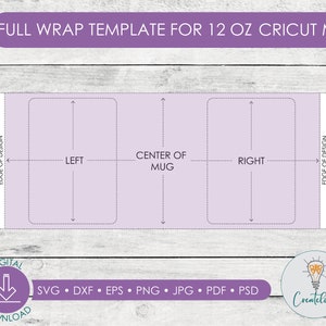 12oz Cricut mok sjabloon | Digitale download | 12oz mok Volledige wrap-sjabloon 8,75 inch bij 3,79 inch | Photoshop, png, jpeg, svg, dxf en PDF